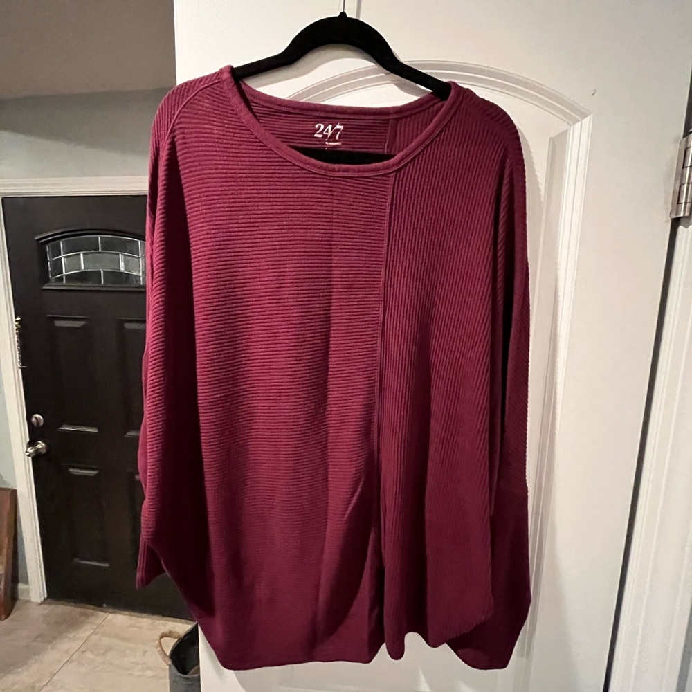 ~24/7~ Burgundy Too with 3/4 Sleeves and Rounded Neckline